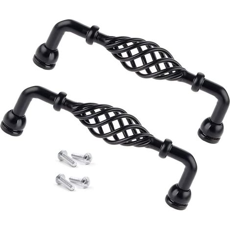 CCYKXA 2 Pieces Vintage Black Kitchen Cabinet Handles, Metal Furniture Handle, for Kitchen Bathroom Drawer Door Cupboards 96mm (C) (1/4)