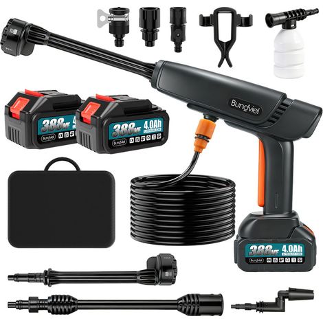 Bürstenlose 180-Bar-Autowaschwasserpistole, 6-in-1-Düsen, Autoboden-Hochdruckreinigung, Gartenbewässerung, wiederaufladbares Werkzeugmit 2 Akkus 4000mAh+ Ladegerät (1/5)