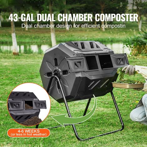 Bac à compost 162,8 L double chambre tournant rotation acier 2 trappes coulissantes sans BPA pour jardin cuisine cour extérieur (1/5)