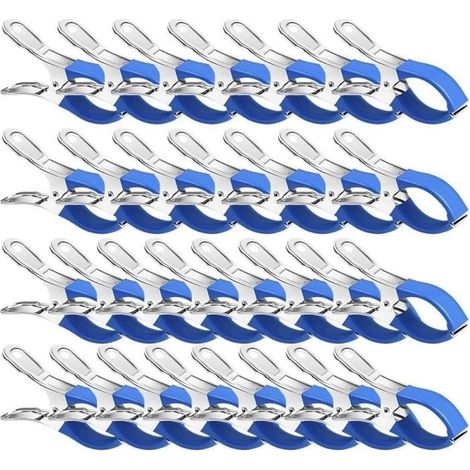 Clips de couverture de piscine en acier inoxydable coupe-vent forte adhérence et prévention des rayures (30 pièces, bleu) (1/2)