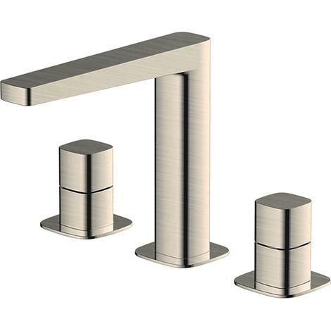 RAK Petit Square Brushed Nickel Deck Mounted 3 Tap Hole Basin Mixer Tap - RAKPES3011N (1/2)