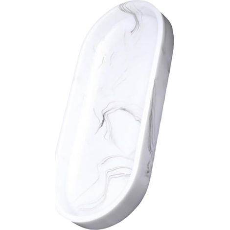Plateau de Rangement en Résine Effet Marbré Blanc Encre, Antidérapant, Taille Moyenne, pour Salle de Bain et Toilette, Bac Multifonction pour Accessoires de Bain, la Cuisine'-'- (1/5)