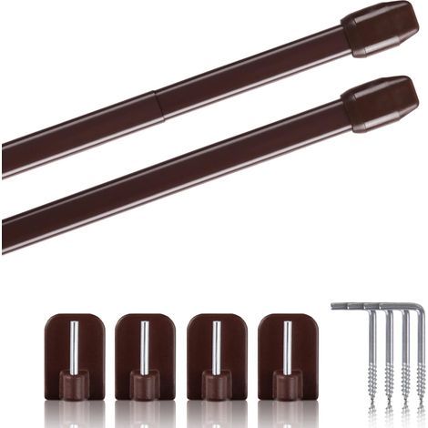 2 - Tringle à rideau - Accessoire de fenêtre - Extensible et sans perçage - Pour salon et chambre - Marron - 110-150 cm (1/5)