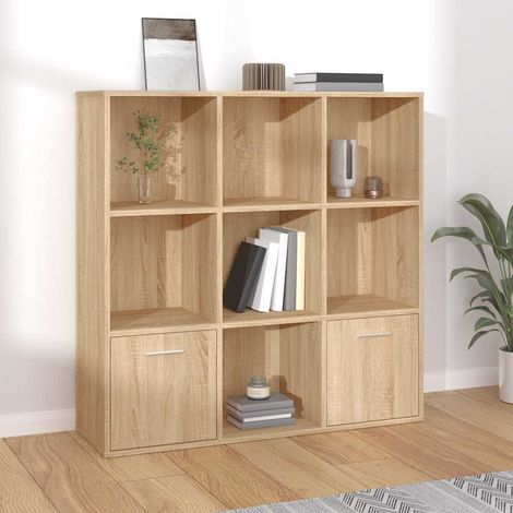 Bibliothèque 7 cubes et 2 portes en bois d’ingénierie chêne sonoma 98 x 30 x 98 cm - PANGIVO (1/5)