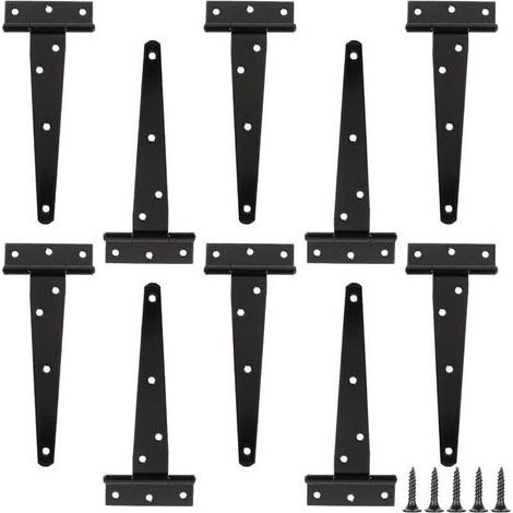 pair 10 charnières en T de six pouces, charnières en T robustes, charnières de porte en T, avec 70 vis, adaptées aux portes, fenêtres, clôtures, abris de jardin, etc. (1/4)