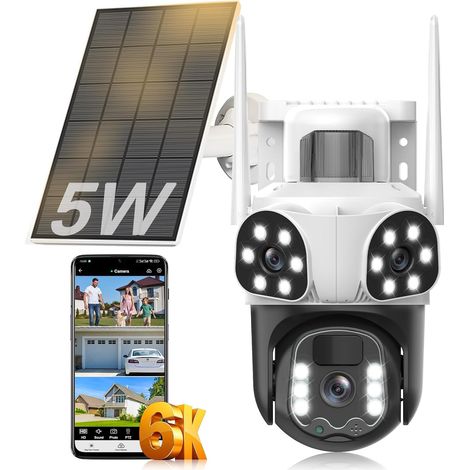 6K Caméra de Surveillance WiFi Extérieure sans Fil,à Triple Objectif Camera Solaire Extérieur avec Panneau,Vision Nocturne,Suivi Automatique,360° PTZ Sécurité à Domicile,Audio Bidirectionnel,8MP (1/5)
