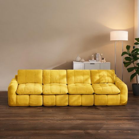 Canapé modulable jaune 4 places en chenille 334 cm sans montage (1/5)