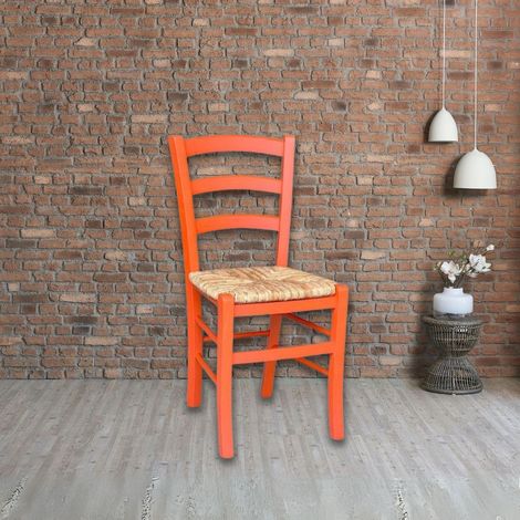 Sedia in legno di faggio con seduta paglia Venezia colore analina arancio (1/3)