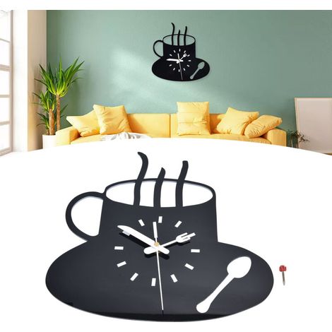 Moderne Küchenwanduhr im Kaffeetassen-Design, 3D-Acryl, geräuschloses Uhrwerk, rahmenloses Design, klein