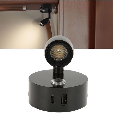 Lampe de lecture pour camping-car avec port USB Type C, veilleuse bleue, lampe de lecture pour bateau à intensité variable 3 couleurs, surface polie, interrupteur tactile, DC12-24V, noir