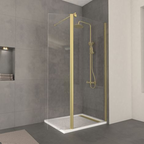 paroi de douche et volet pivotant 80+40x200 cm - profilé + barre de fixation or doré brossé