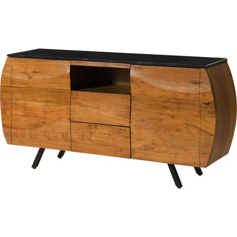 Credenza in legno di acacia 154x40x75 laccato naturale / marmo scuro MONTREAL 125