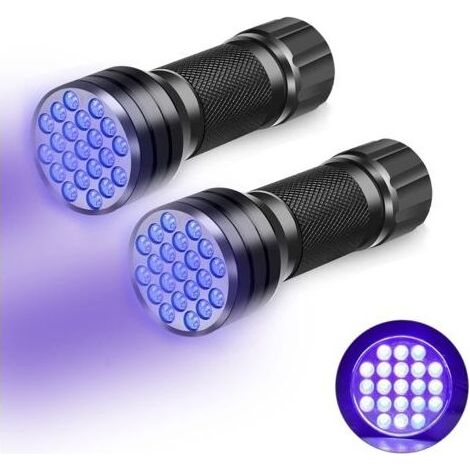 Set mit 2 Mini-UV-Taschenlampen (schwarz) mit 21 LEDs, 395 nm ultraviolettes Licht, für Geocaching und die Suche nach Haustierurin. (1/4)