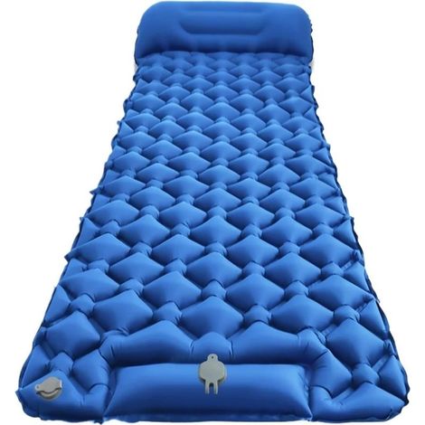 Matelas de camping gonflable avec oreiller intégré – Matelas de sol ultraléger avec pompe intégrée – Matelas de sol compact et portable pour le camping, la randonnée et le trekking – Bleu (1/5)