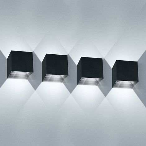 Set mit 4 LED-Wandleuchten für den Innenbereich, 12 W, IP65 wasserdicht, abgewinkelter Lichtkegel, moderne Wandleuchten, Kaltweiß 6000 K für Wohn-/Schlafzimmer (Schwarz) (1/4)