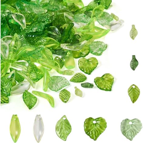 Set of 320 transparent green acrylic leaf-shaped beads with holes for making jewelry, bracelets, necklaces and earrings (1/5)