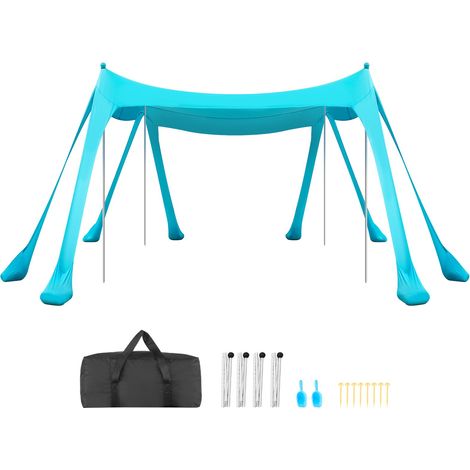 VEVOR Tenda da Sole Portatile da Spiaggia Parasole Portatile da Spiaggia Protezione Solare UPF 50+ Capienza ca. 4-7 Persone, Parasole con Pali di Supporto Sacchi di Sabbia per Viaggio Campeggio, Verde (1/5)