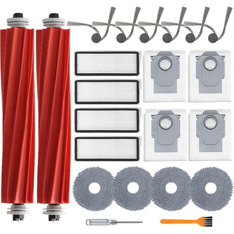 Zubehör für Roborock QV 35A/QV 35S/QR 598/QR 798 Staubsauger, Ersatzteile mit 2 Hauptbürste, 4 Hepa Filter, 4 Wischpads, 4 Staubbeutel, 6 Seitenbürsten, 1 Bürste, 1 Schraubendreher 22 Stück