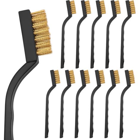 Lot de 12 mini brosses metallique, petite brosse laiton a main pour nettoyer la rouille, les pièces métalliques, les scories de soudure et la saleté grasse