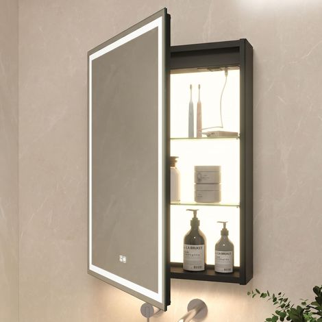 LED éclairage Salle de Bains Armoire à Pharmacie avec Miroir, Température de Couleur réGlable, Anti - Buée, Prise et USB, Armoire à Pharmacie (Luminescence intérieure-Charnière gauche-50×70) (1/5)