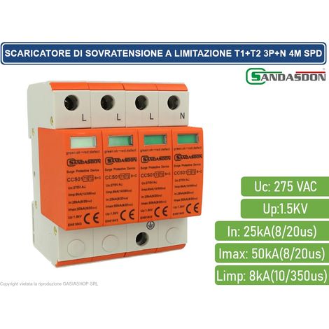 Limitatore Scaricatore di Sovratensione 4M Arancio SD-CCS01A-CCS01-T1&43T2/4-275-5025-50KA-1.5KV (1/2)