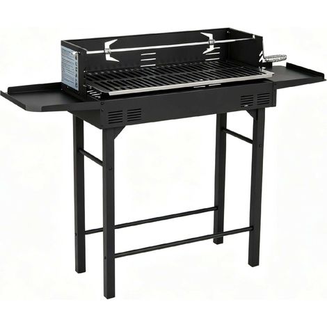 Charcoal Grill Cart with Adjustable Grate & Rotisserie