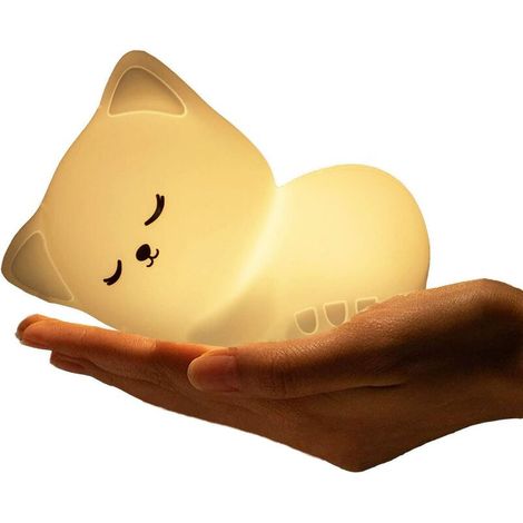 Luce notturna a forma di gatto ricaricabile tramite USB, luce bianca calda e 7 colori con modalità respiro, ideale per bambini (bambine, neonati, ecc.), senza telecomando. (1/5)