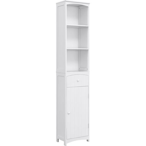 Colonne de salle de bain gain de place en MDF blanc, meuble de salle de bain multifonctionnel pour chambre à coucher avec 3 étagères 34x24x170cm