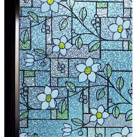 Film de protection solaire pour fenêtres 45200cm², motif floral 3D décoratif, opaque, anti-UV et anti-chaleur, idéal pour chambre, salon, salle de bain et cuisine. (1/5)
