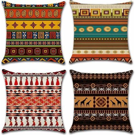 BRAVIX Housse De Coussin, Lot De 4 En Coton Et Lin Coloré Forêt Fleur Feuilles Modèle Décoratif Taie D'Oreiller Décoration Pour Canapé Chambre Maison 45 X 45 Cm (1/4)