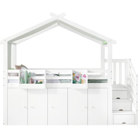 CHICFURN Letto a castello bambini 90x200 cm in pino, MDF e compensato bianco-verde, senza materasso (1/5)