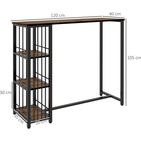 Table de bar, table haute, comptoir de cuisine, design industriel, 3 étagères, 120 x 40 x 105 cm Noir et marron (1/5)