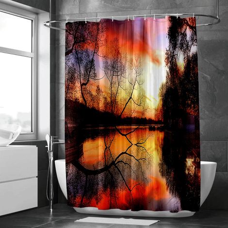 Rideau de douche motif cascade et forêt tropicale, rideau salle de bain imperméable, 90x180 cm (1/5)