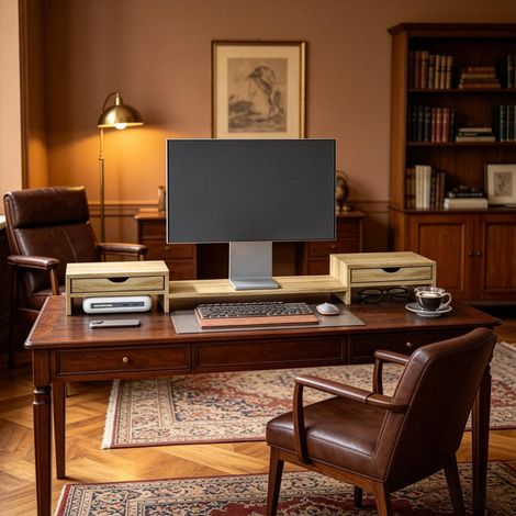 Soporte elevador para monitor de PC de escritorio, soporte ajustable para monitor de computadora de 60 a 116 cm con 2 cajones (solo incluye 1 soporte para monitor de computadora, no incluye base para (1/5)