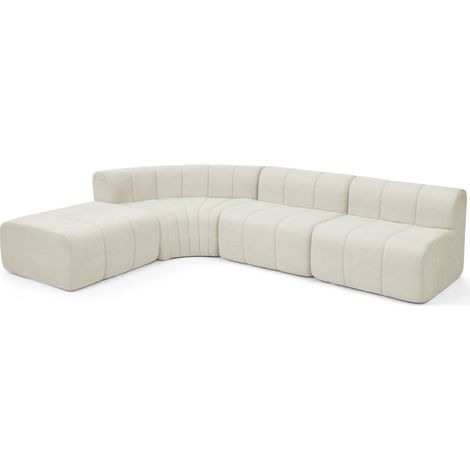Canapé d'angle 4 places modulable en tissu chenille beige sans dossier (1/5)