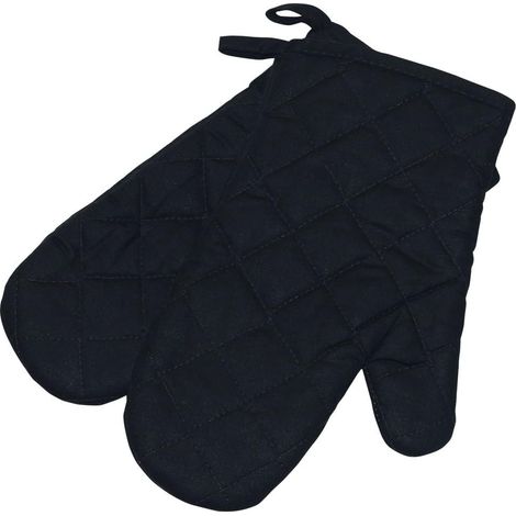 Gants de cuisine haut de gamme résistants à la chaleur, gants matelassés extra-larges en coton et polyester, noirs. (1/5)