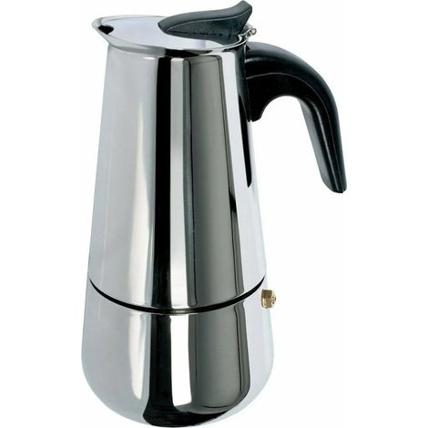 TrAdE Shop Traesio - Caffettiera Moka In Acciaio Inox Lucido Con Manico In Bachelite Da 6 Tazze Fondo Induzione - (1/2)
