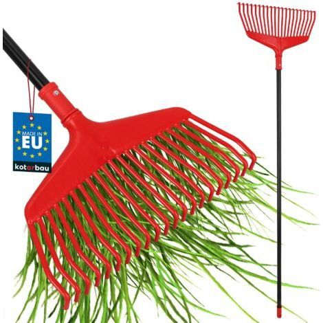 Rateau À Feuilles - Plastique - 38 cm - avec Manche en Aluminium - Extra-Click - Rateau Jardin - Ramasse Feuilles - Léger - Rouge & Noir - Ergonomique- (1/5)