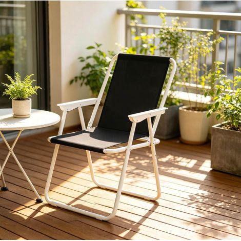 Silla de camping plegable con reposabrazos, 600D Oxford, carga 100 kg, negra DESVIAE (1/5)