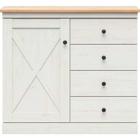 Buffet commode 1 porte et 4 tiroirs coloris Pin andersen blanchi/chêne artisan - Longueur 103 x Profondeur 43 x Hauteur 92 cm (1/3)