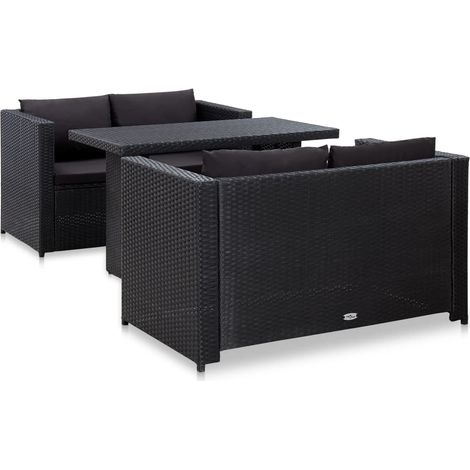 Maison Exclusive - Set Divani da Giardino 3 pz con Cuscini in Polyrattan Nero (1/5)