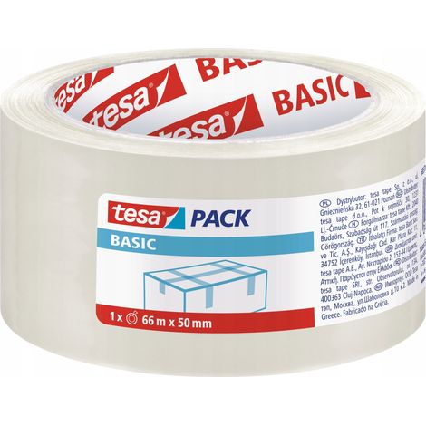 TESA BASIC Selbstklebendes PP-Verpackungsband, transparent, 66 m x 50 mm (1/2)