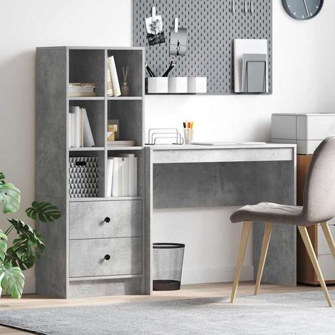 Desk with Storage 2 pcs Concrete Grey Engineered wood vidaXL