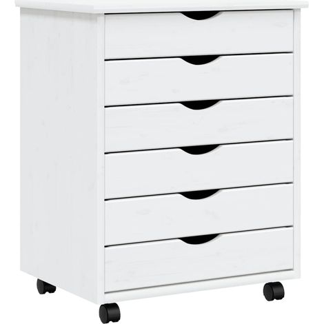 Armoire roulante avec tiroirs MOSS blanc bois de pin solide (1/5)