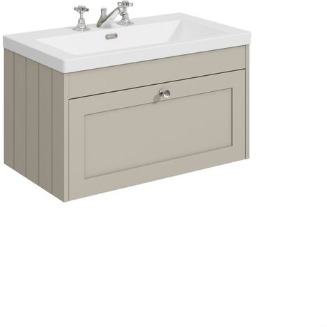 Balterley Butterton 800mm Wall Hung 1 Drawer Unit with Minimalist Basin 3 Tap Hole - Pebble Grey (1/4)