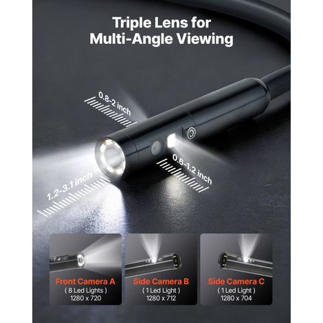 Caméra Endoscopique Triple Objectif Endoscope Écran IPS HD 5 pouces Caméra Inspection pour Canalisation et Automobile, avec Câble R… (1/5)