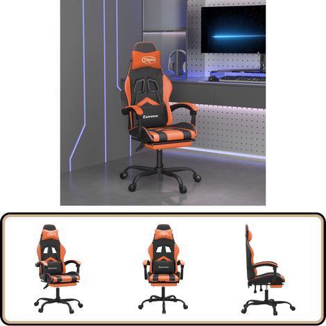 Chaise de jeu pivotante repose-pied Noir et orange Similicuir - Chaises De Jeu - Chaise Gaming - Trône De Jeu - Chaise Bureau - Chaise Ergonomique (1/5)
