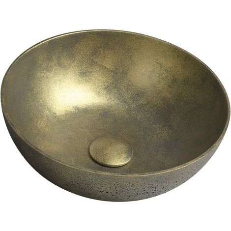 Vasque à poser FORMIGO en béton, diamètre 39 cm, or mat (1/5)