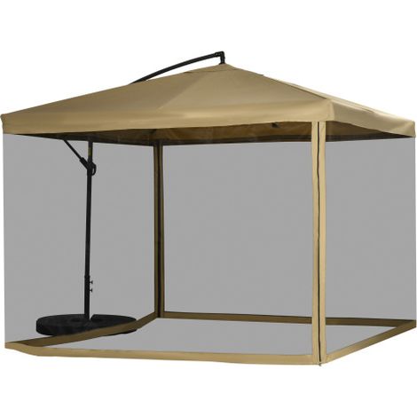 Ombrello parasole Outsunny con telaio metallico da 296 x 296 cm, con bordi in rete e inclinazione regolabile. Ombrello per mercato con base a contrappeso, ideale per patio, balcone o come ombrellone d