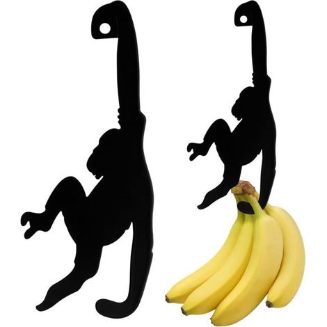 Due porta banane con decorazione a forma di scimmietta. Simpatici ganci. Adatti alla cucina, ideali per banane o altri alimenti leggeri. (1/4)